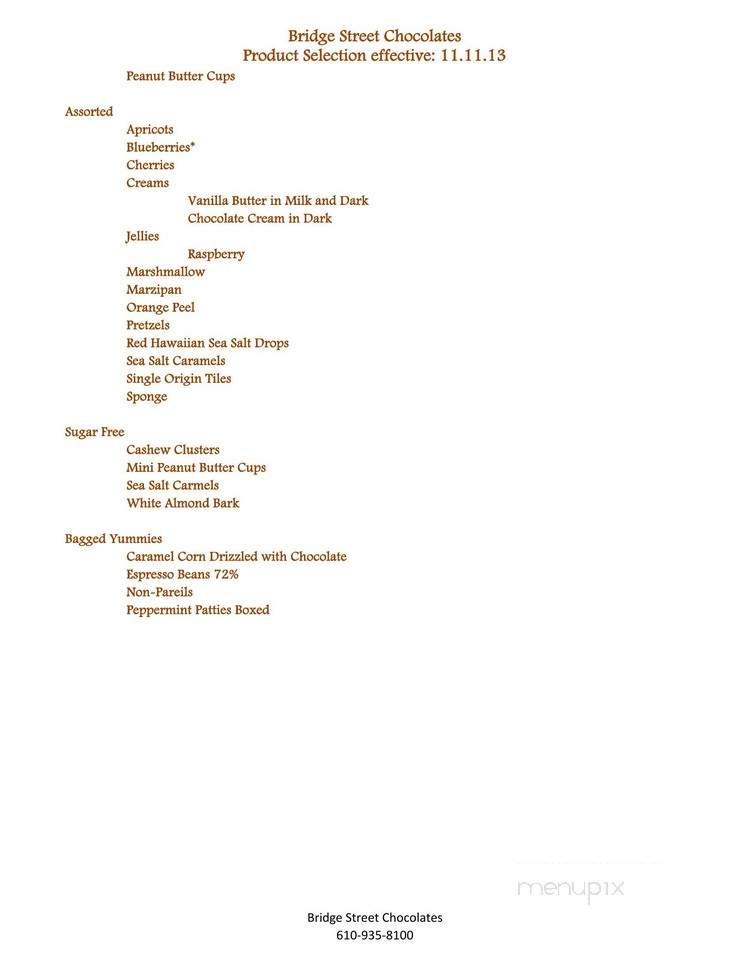 Bridge Street Chocolates - Phoenixville, PA menu_pic