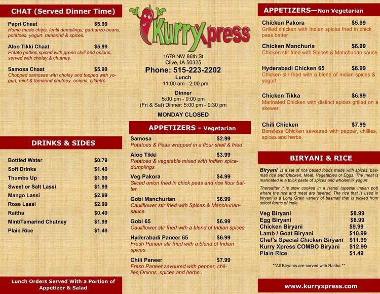 Kurry Xpress - Clive, IA menu_pic
