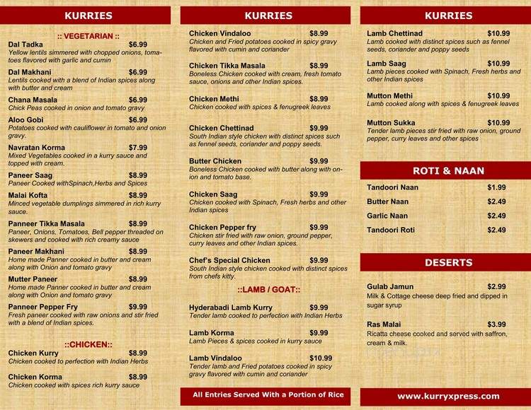 Kurry Xpress - Clive, IA menu_pic