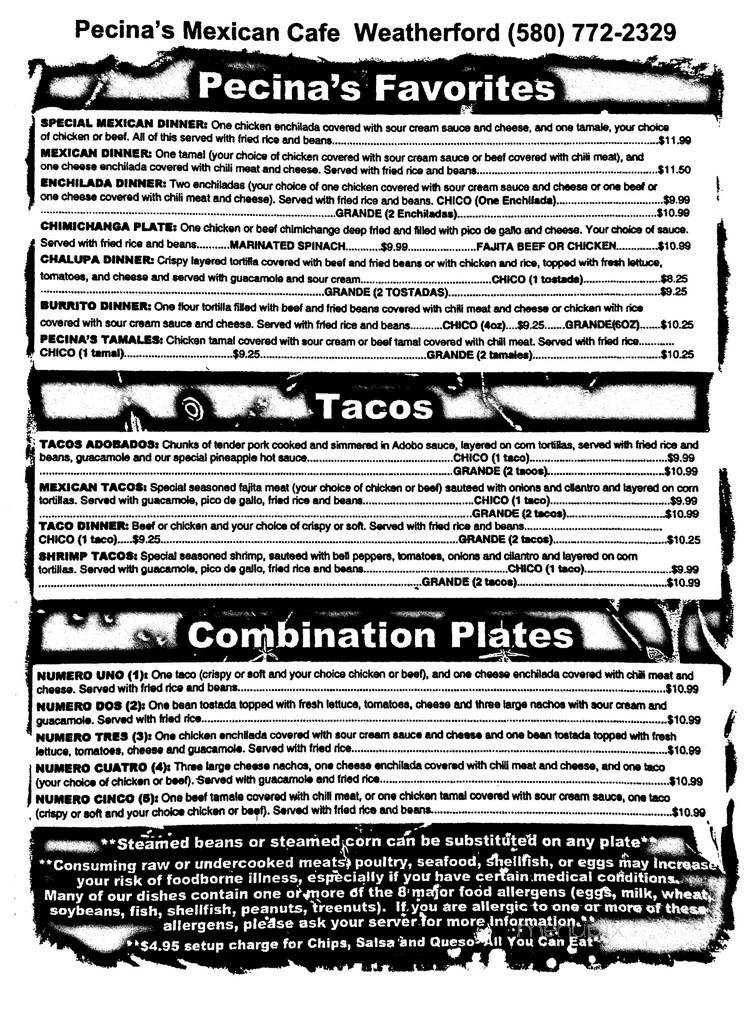 Pecina's Mexican Cafe - Weatherford, OK menu_pic