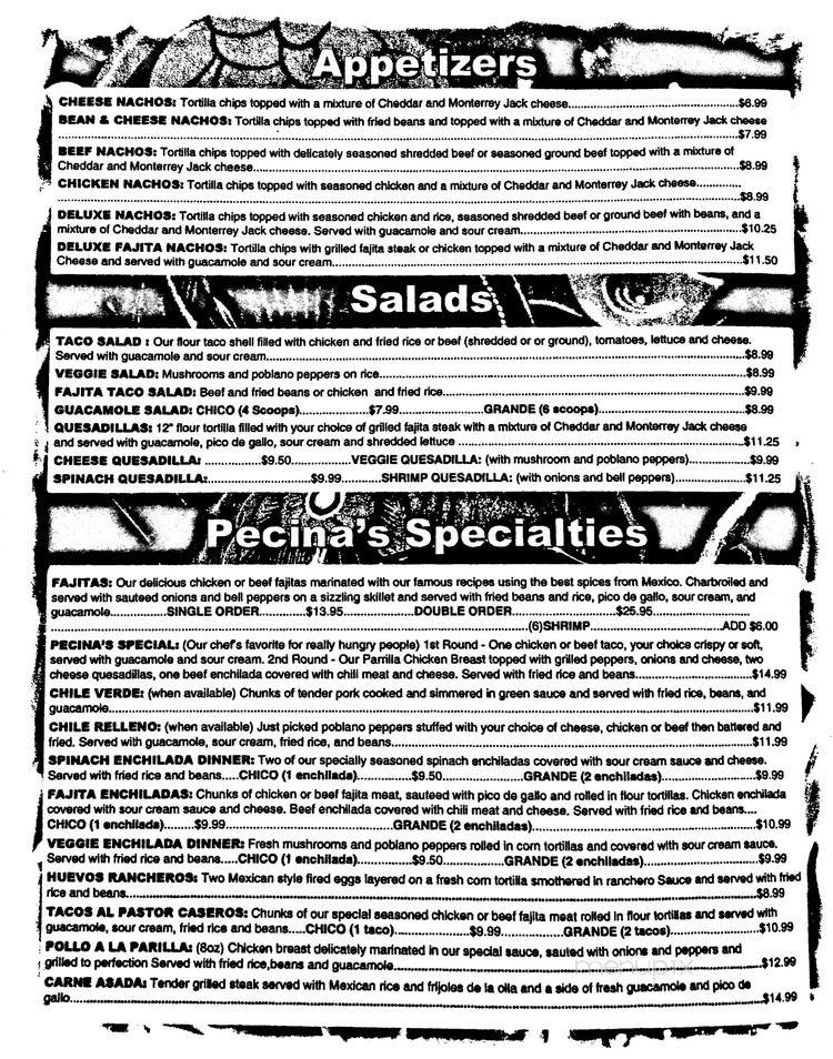 Pecina's Mexican Cafe - Weatherford, OK menu_pic