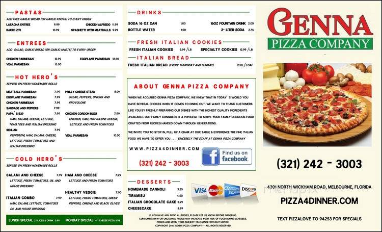 Genna Pizza Company - Melbourne, FL menu_pic