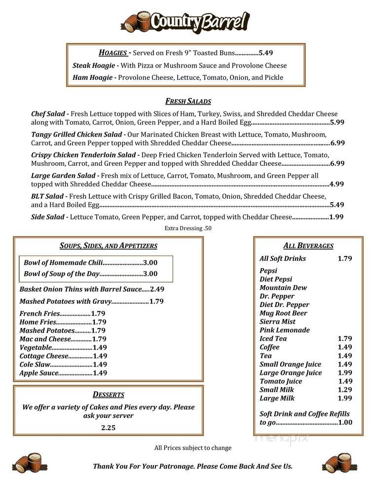 Country Barrel - Okeana, OH menu_pic