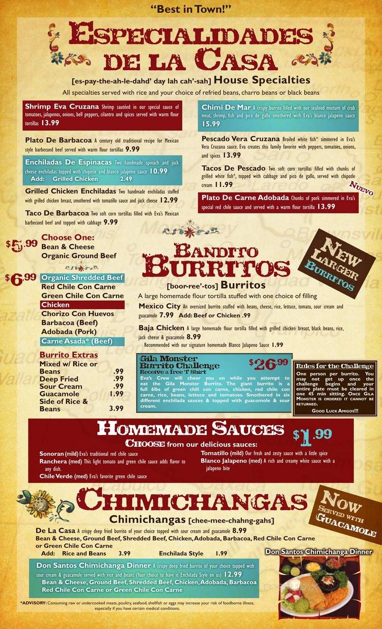 Eva's Mexican Food Restaurant - Casa Grande, AZ menu_pic