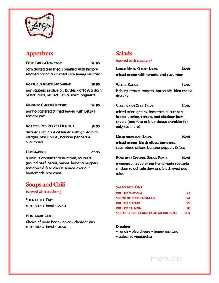 Letty's - Charlotte, NC menu_pic