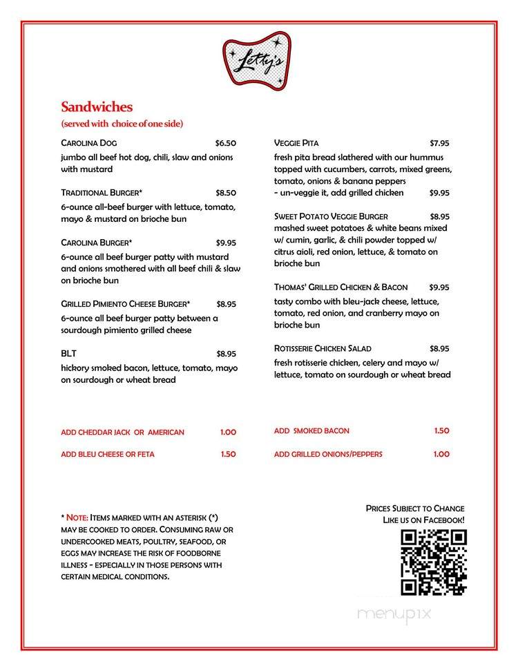 Letty's - Charlotte, NC menu_pic