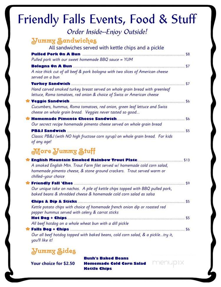 Friendly Falls Food & Stuff - Sevierville, TN menu_pic