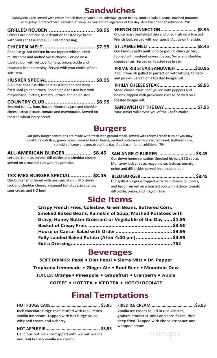 St. James Place Bar and Grill - Goose Creek, SC menu_pic