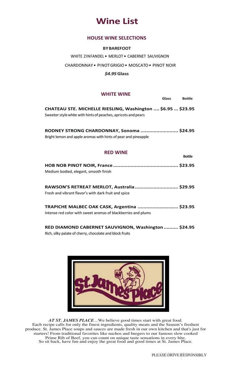 St. James Place Bar and Grill - Goose Creek, SC menu_pic