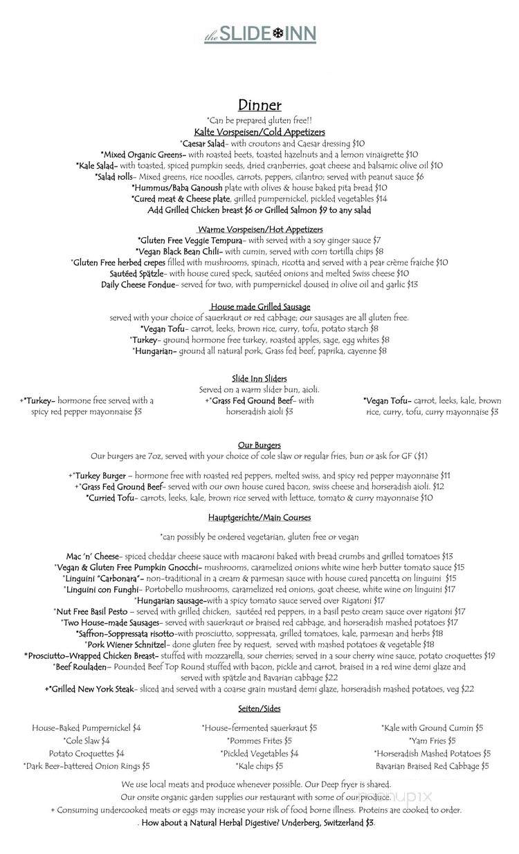 The Slide Inn - Portland, OR menu_pic