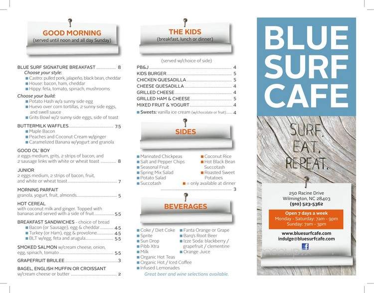 Blue Surf Cafe - Wilmington, NC menu_pic
