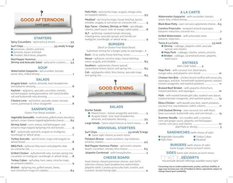 Blue Surf Cafe - Wilmington, NC menu_pic