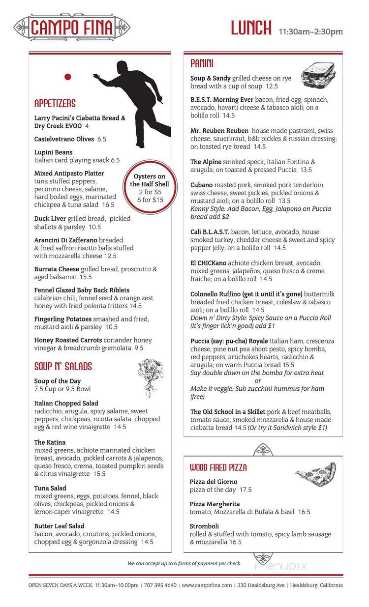 Campo Fina - Healdsburg, CA menu_pic