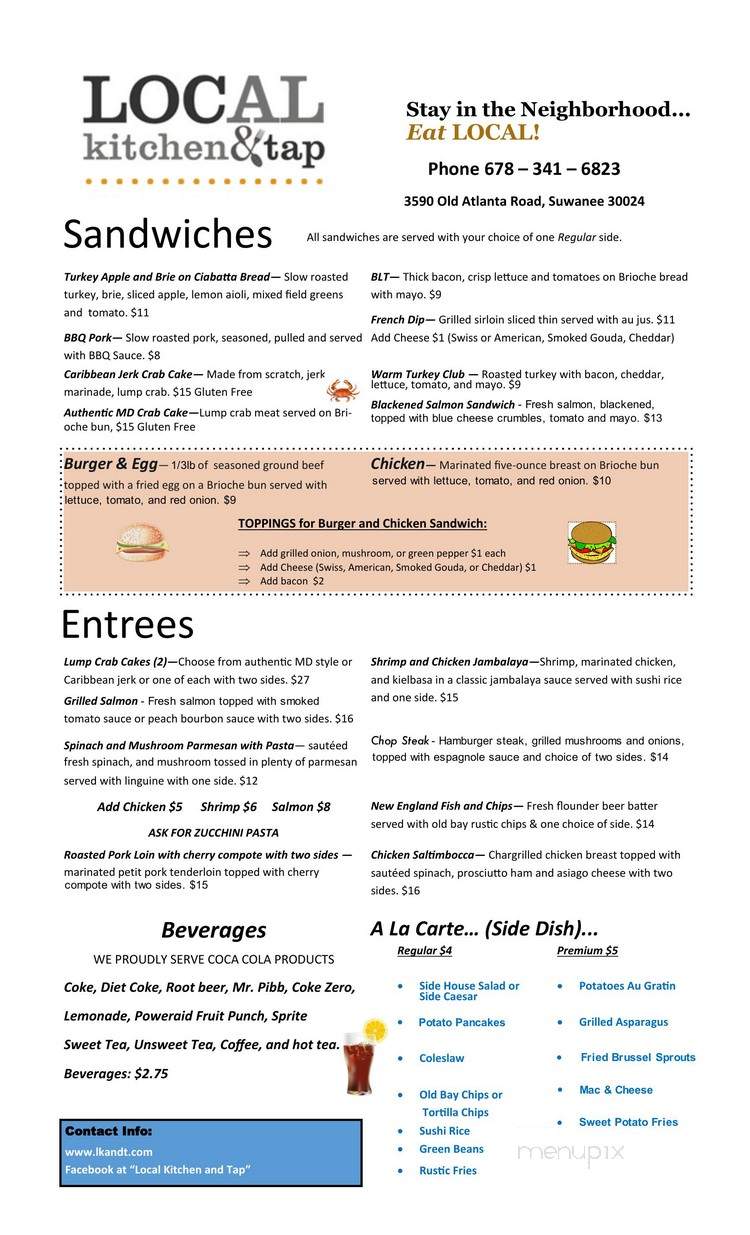 Local Kitchen and Tap - Suwanee, GA menu_pic