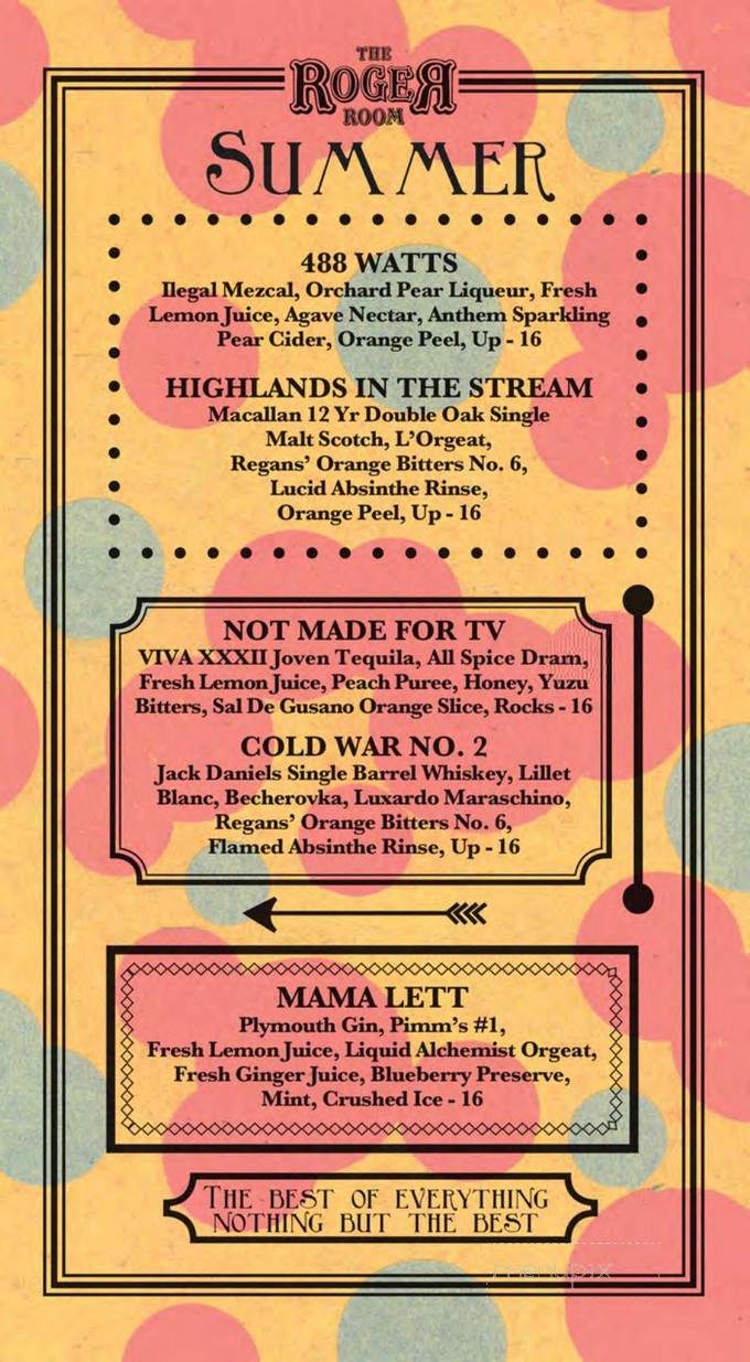 The Roger Room - Los Angeles, CA menu_pic