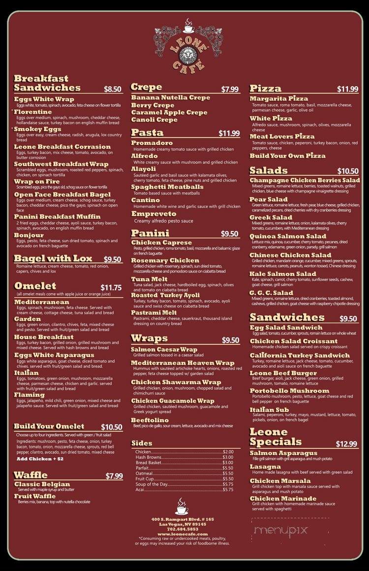 Leone Cafe - Las Vegas, NV menu_pic