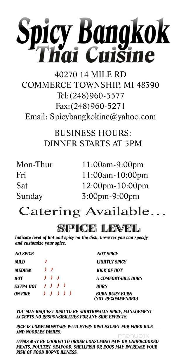 Spicy Bangkok - Commerce Township, MI menu_pic