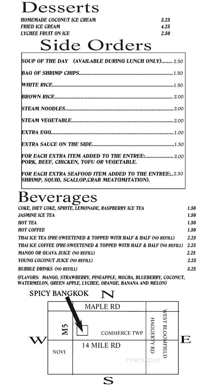 Spicy Bangkok - Commerce Township, MI menu_pic