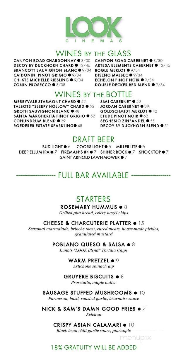 Look Cinemas - Dallas, TX menu_pic
