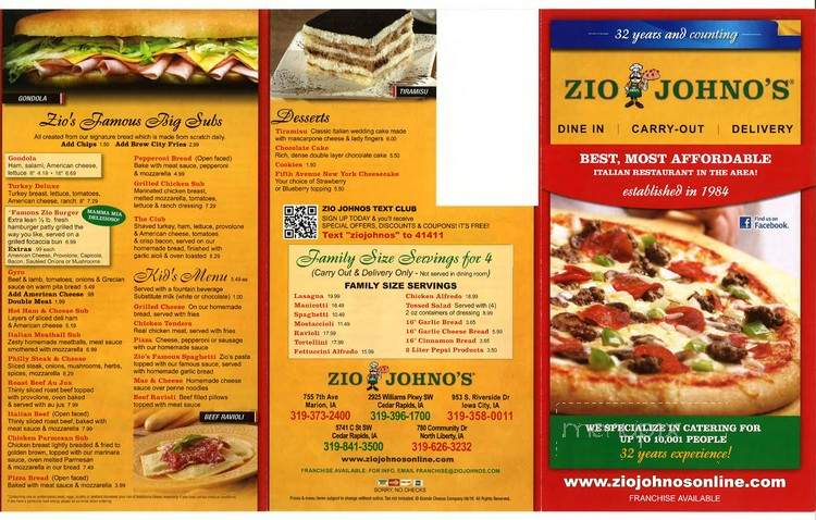 Zio Johno's Spaghetti House - Cedar Rapids, IA menu_pic