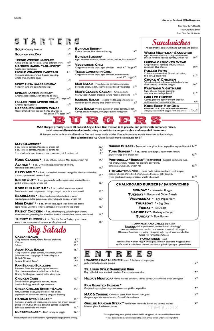 Max Burger - Longmeadow, MA menu_pic