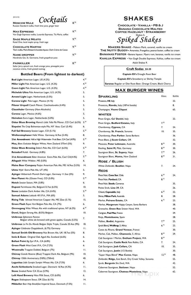 Max Burger - Longmeadow, MA menu_pic
