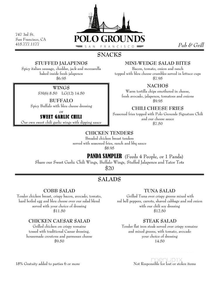 Polo Grounds - San Francisco, CA menu_pic
