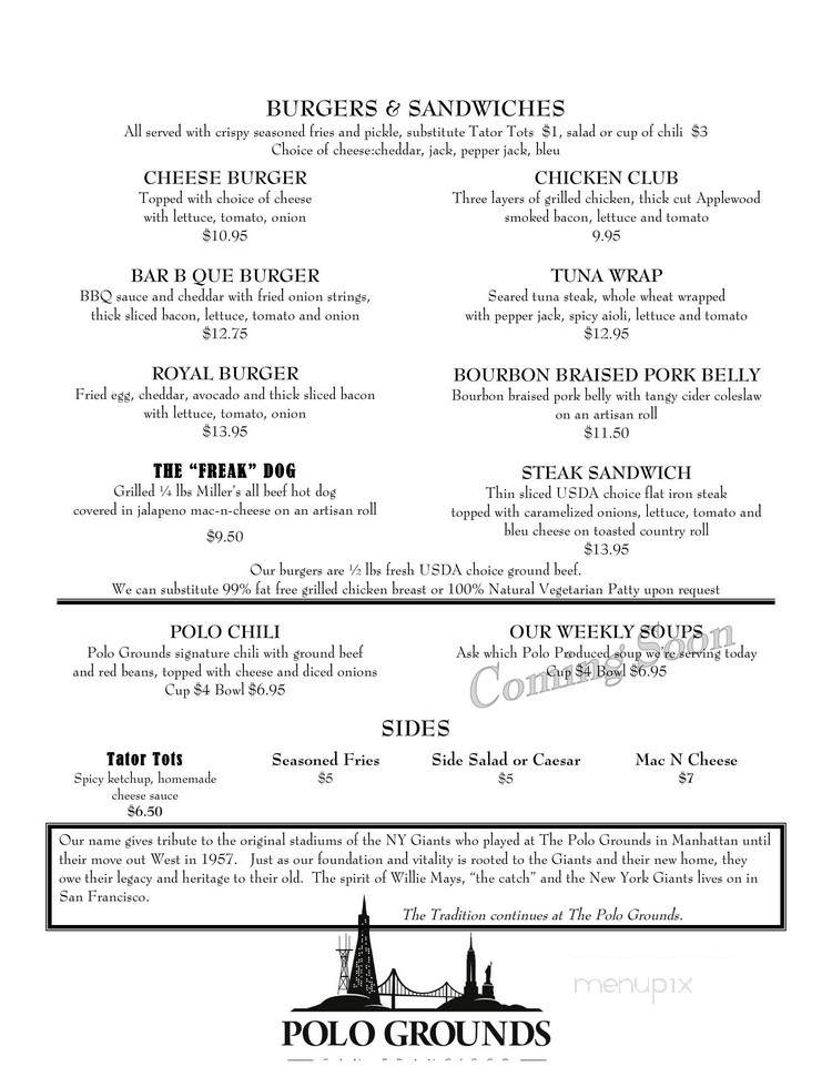 Polo Grounds - San Francisco, CA menu_pic