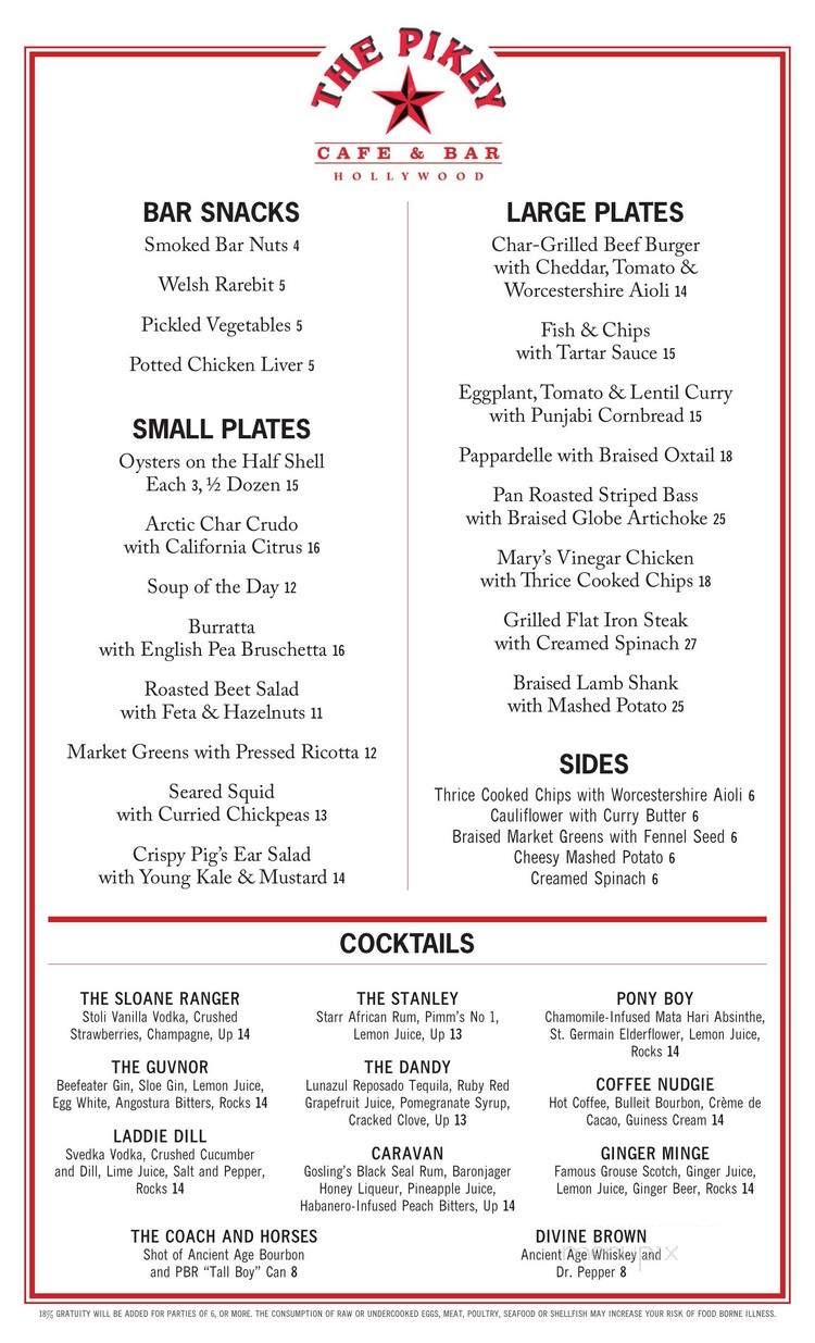The Pikey - West Hollywood, CA menu_pic