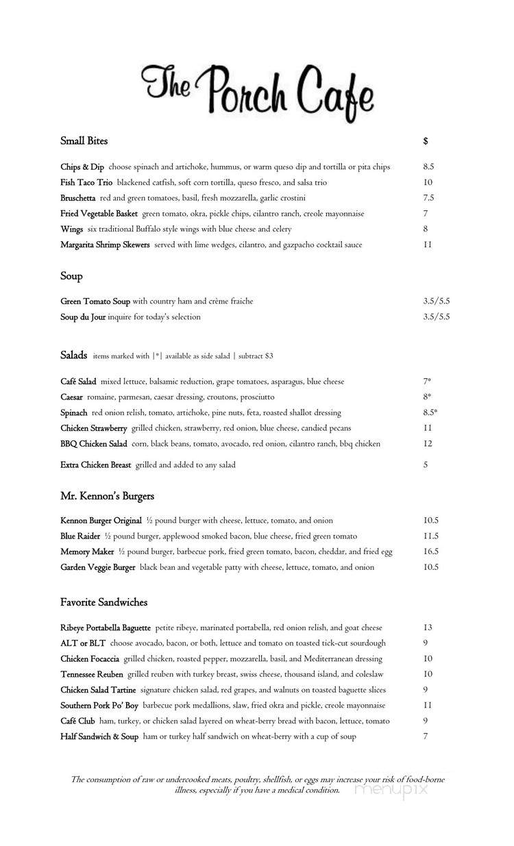 Porch Cafe - Brentwood, TN menu_pic
