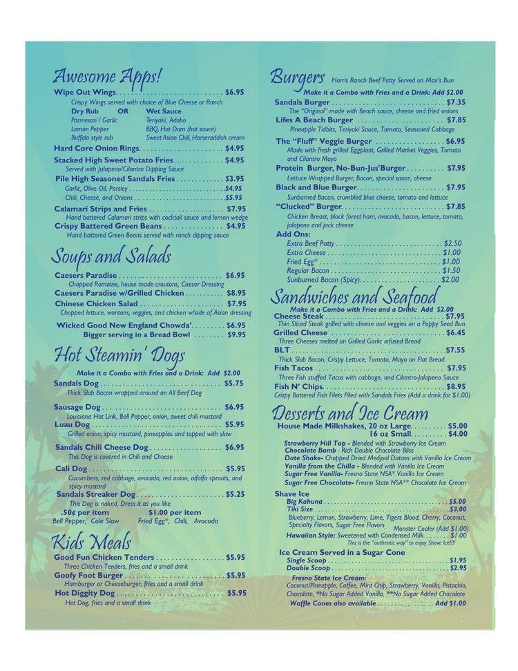 Sandals At The Beach Grill - Friant, CA menu_pic