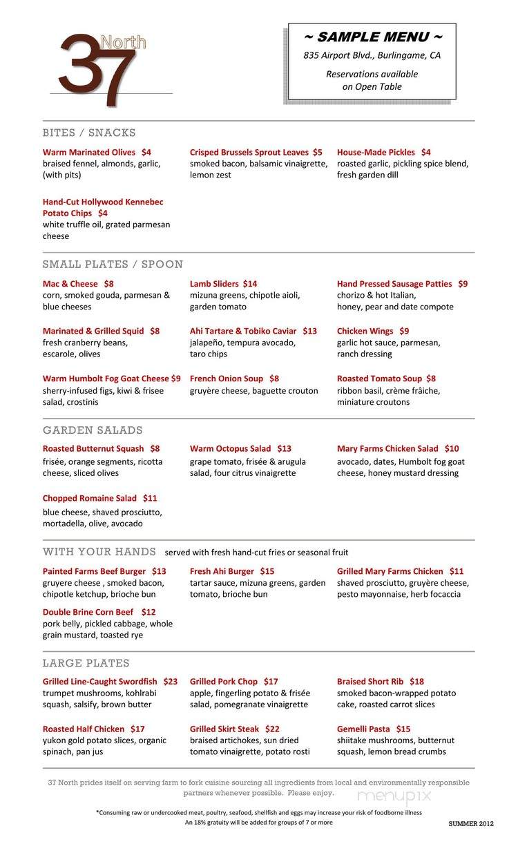 37 North - Burlingame, CA menu_pic