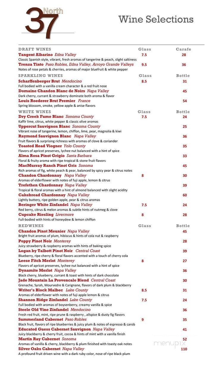 37 North - Burlingame, CA menu_pic