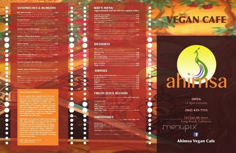 Ahimsa Vegan Cafe - Long Beach, CA menu_pic