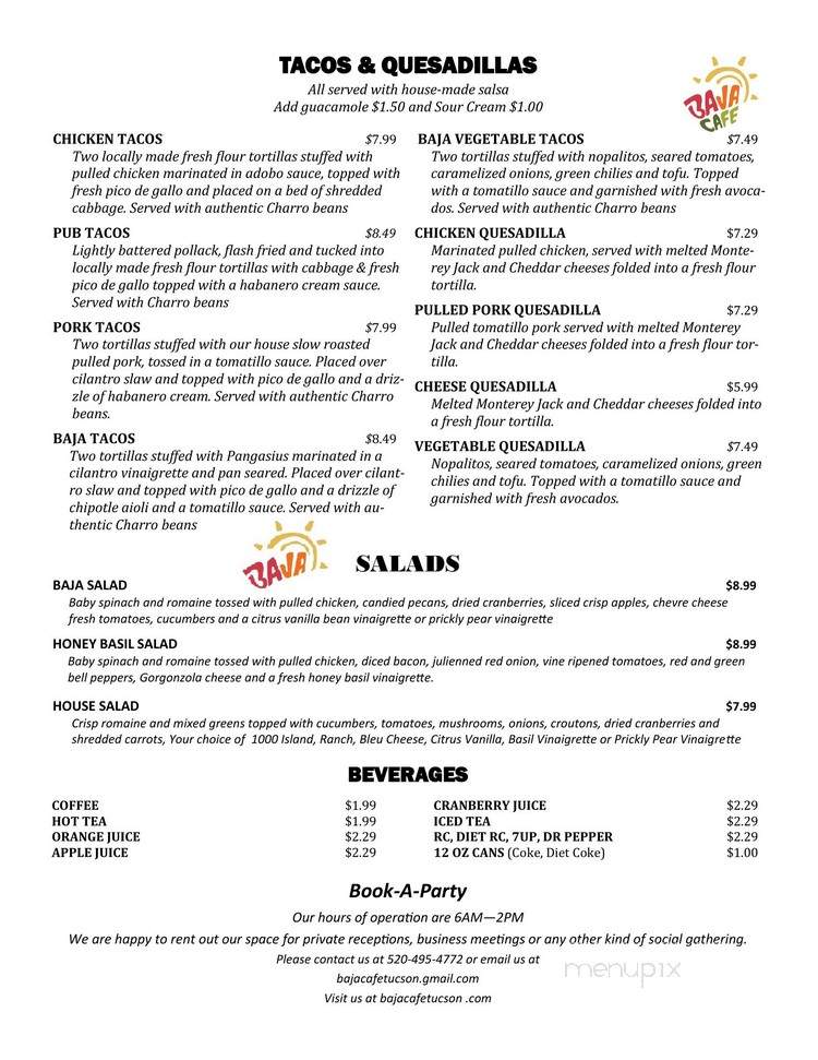 Baja Cafe of Tucson - Tucson, AZ menu_pic