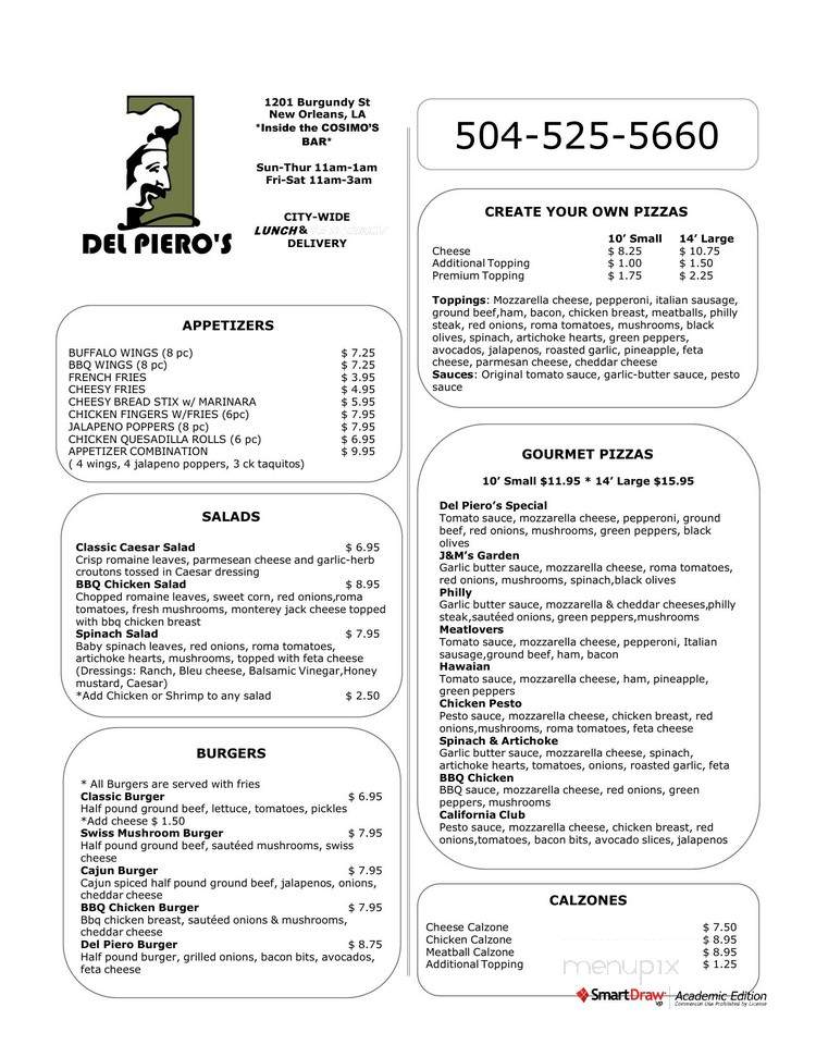 Del Piero's - New Orleans, LA menu_pic
