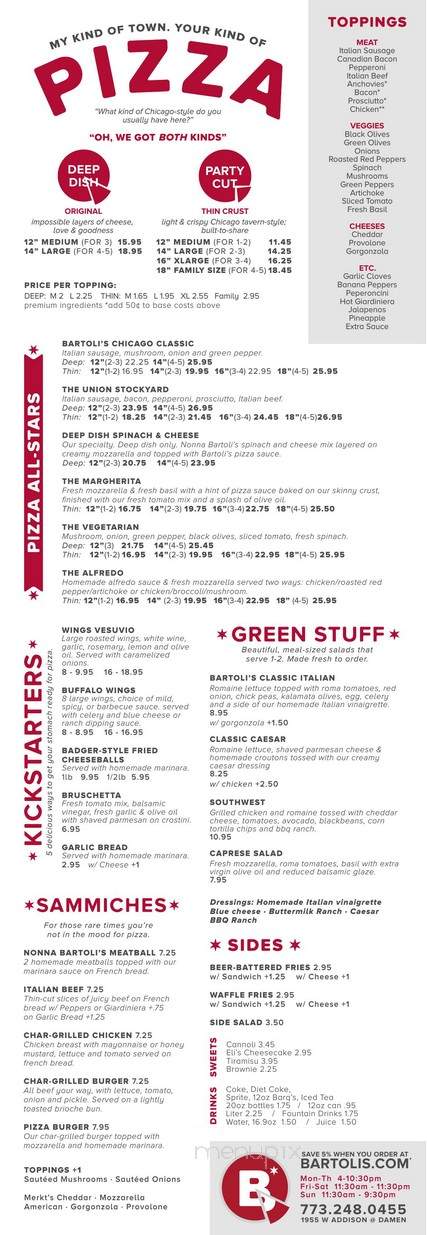 Bartoli's Pizzeria - Chicago, IL menu_pic