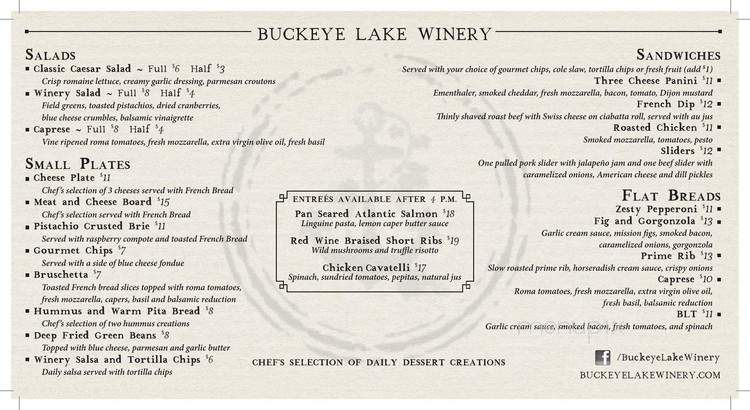 Buckeye Lake Winery - Thornville, OH menu_pic