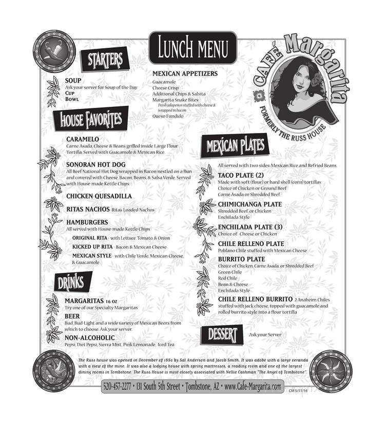 Cafe Margarita - Tombstone, AZ menu_pic