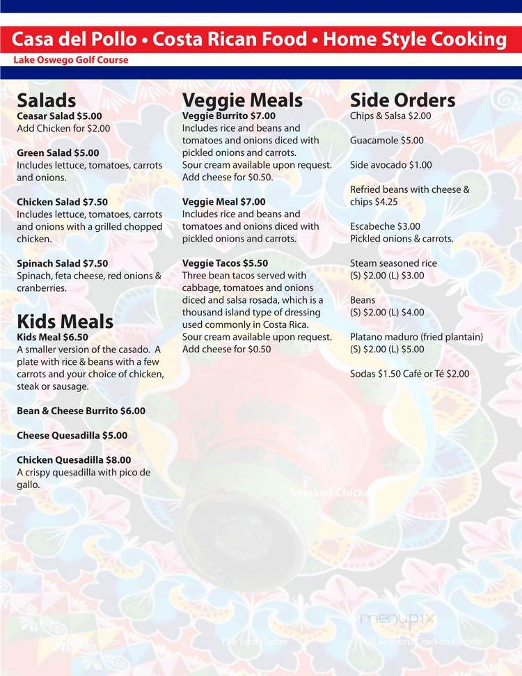 Casa Del Pollo - Lake Oswego, OR menu_pic
