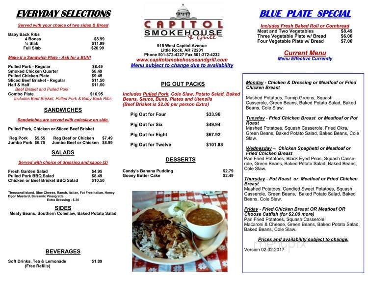 Capitol Smokehouse and Grill - Little Rock, AR menu_pic
