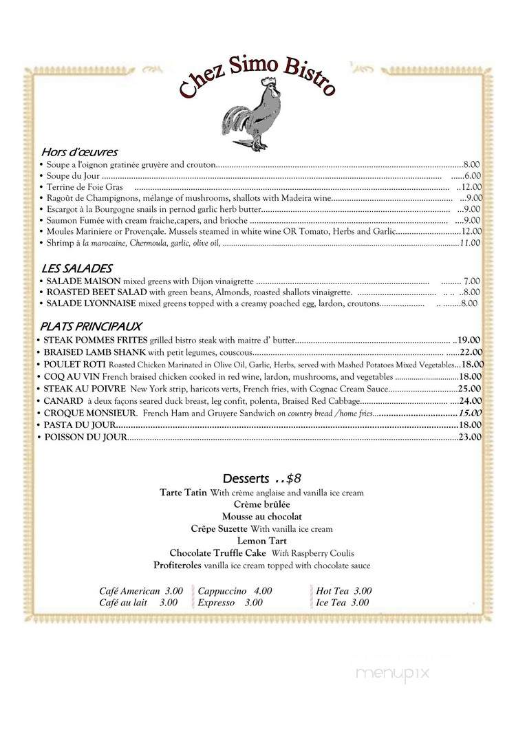 Chez Simo Bistro - Chicago, IL menu_pic