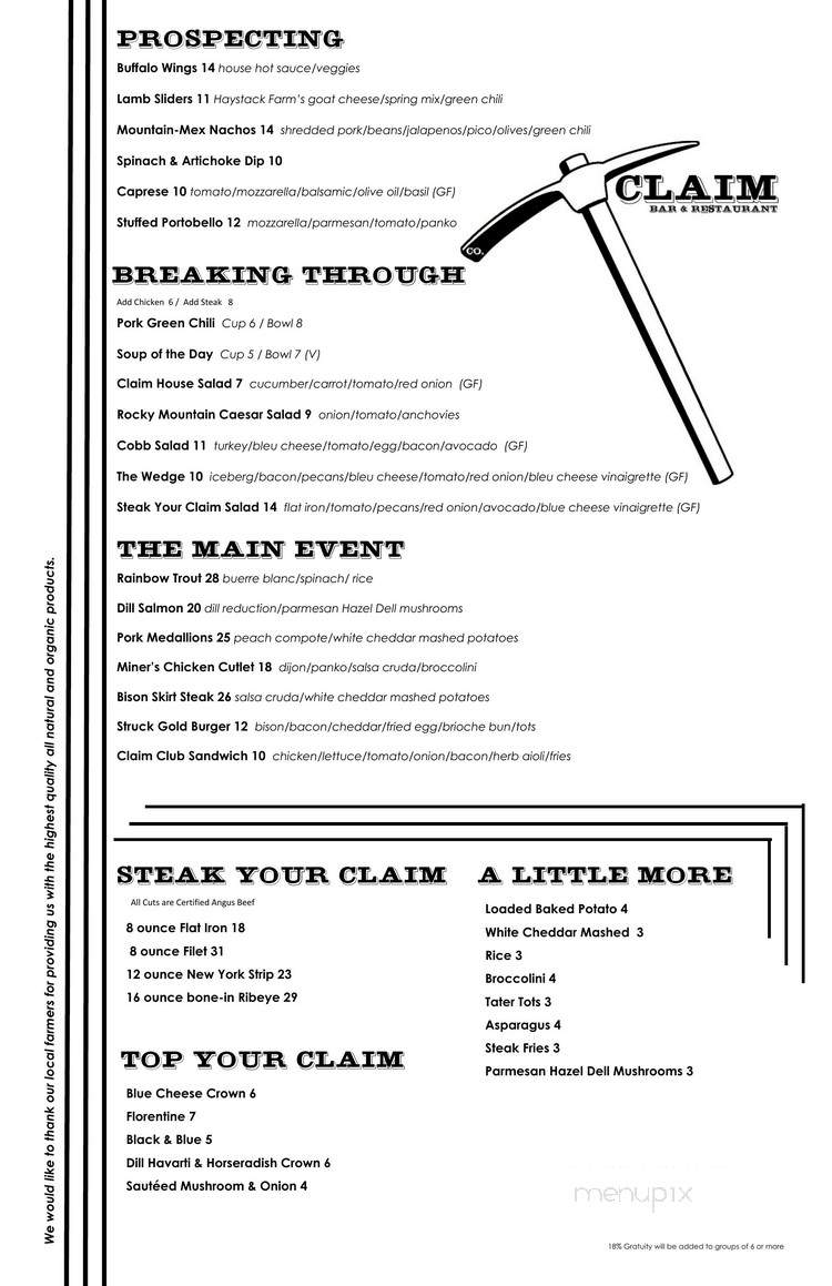 Claim Bar & Restaurant - Denver, CO menu_pic