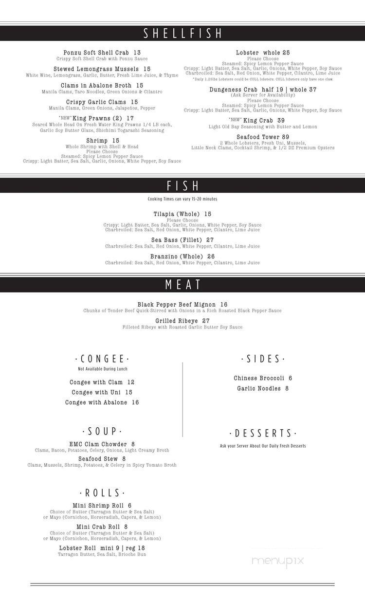 EMC Seafood & Raw Bar - Los Angeles, CA menu_pic