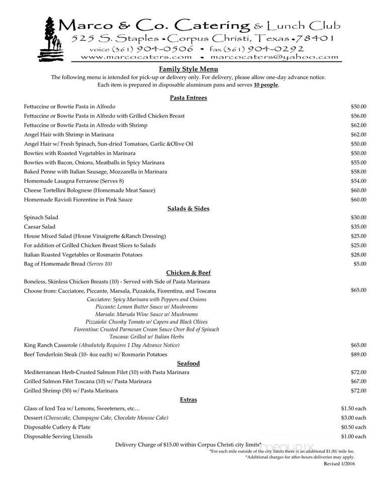 Marco's Lunch Club - Corpus Christi, TX menu_pic