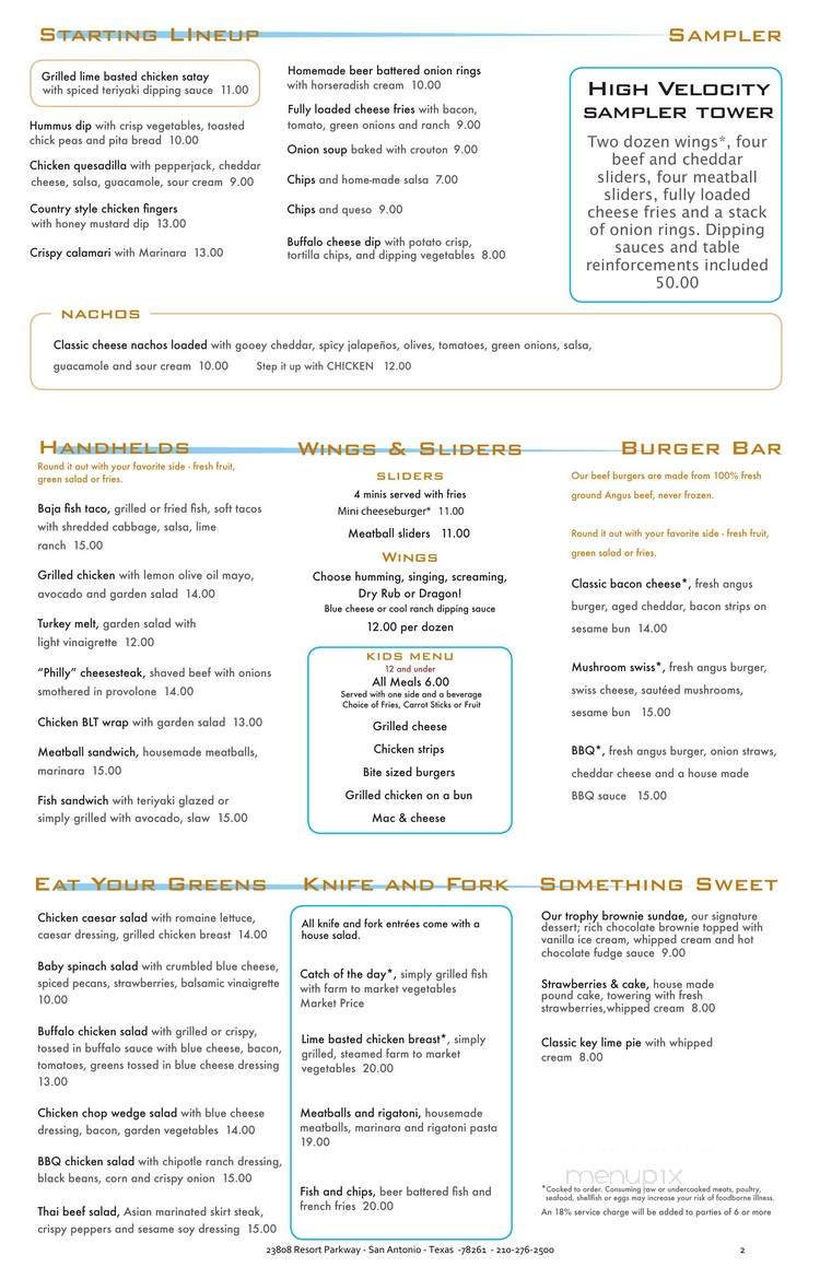 High Velocity - San Antonio, TX menu_pic