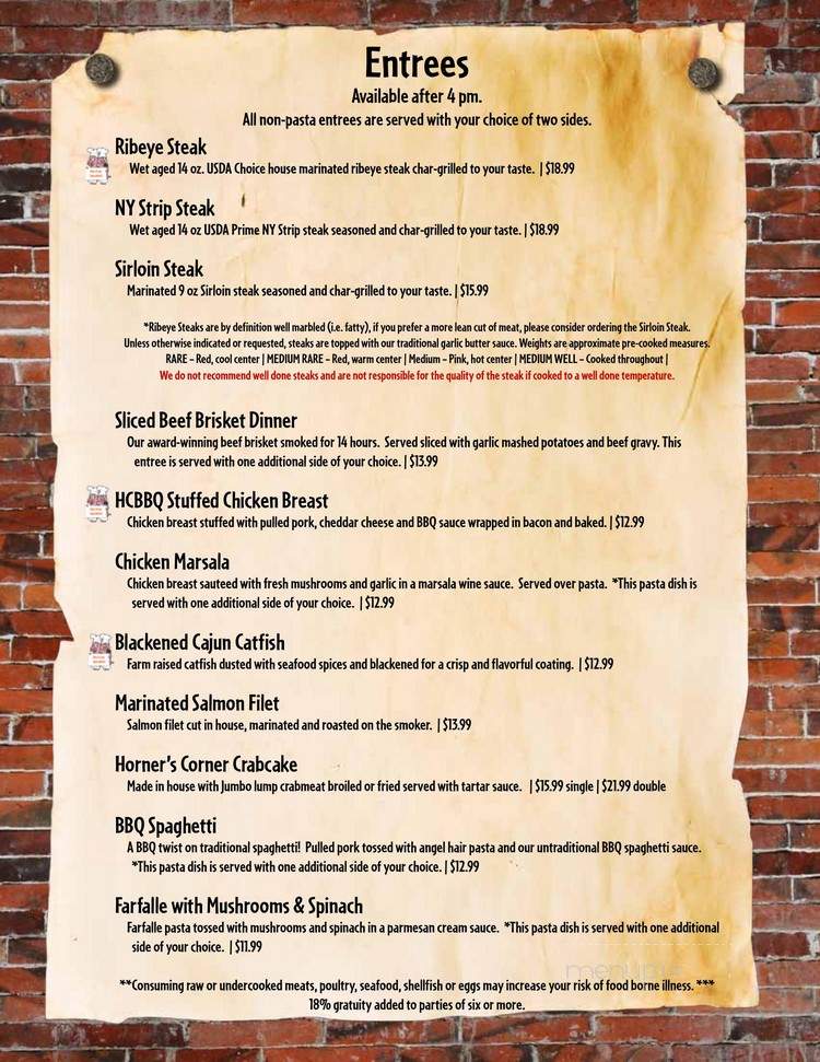 Horner's Corner BBQ - Carlisle, PA menu_pic