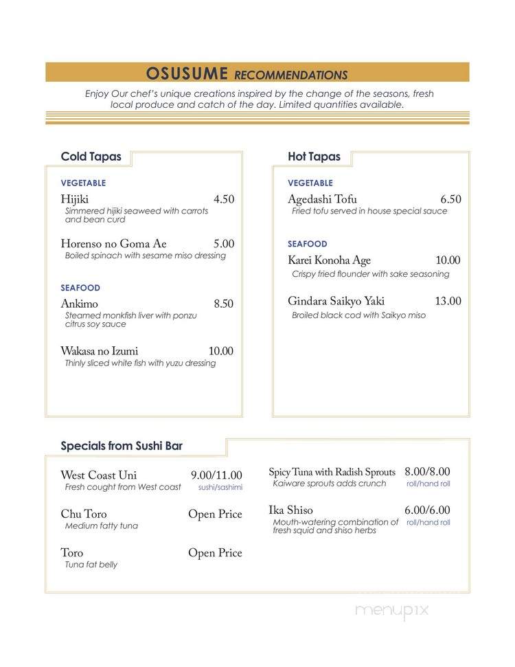 Junji Fine Japanese Cuisine - Marblehead, MA menu_pic