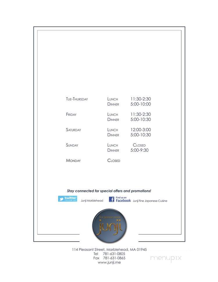 Junji Fine Japanese Cuisine - Marblehead, MA menu_pic