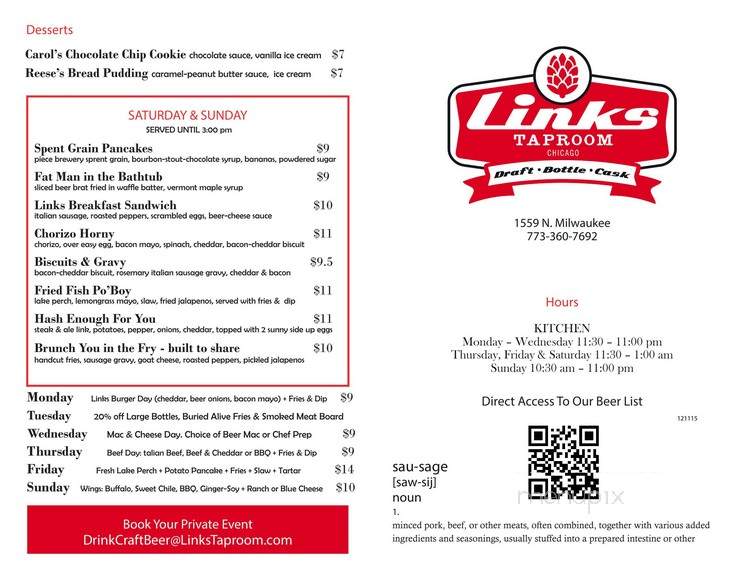 Links Taproom - Chicago, IL menu_pic